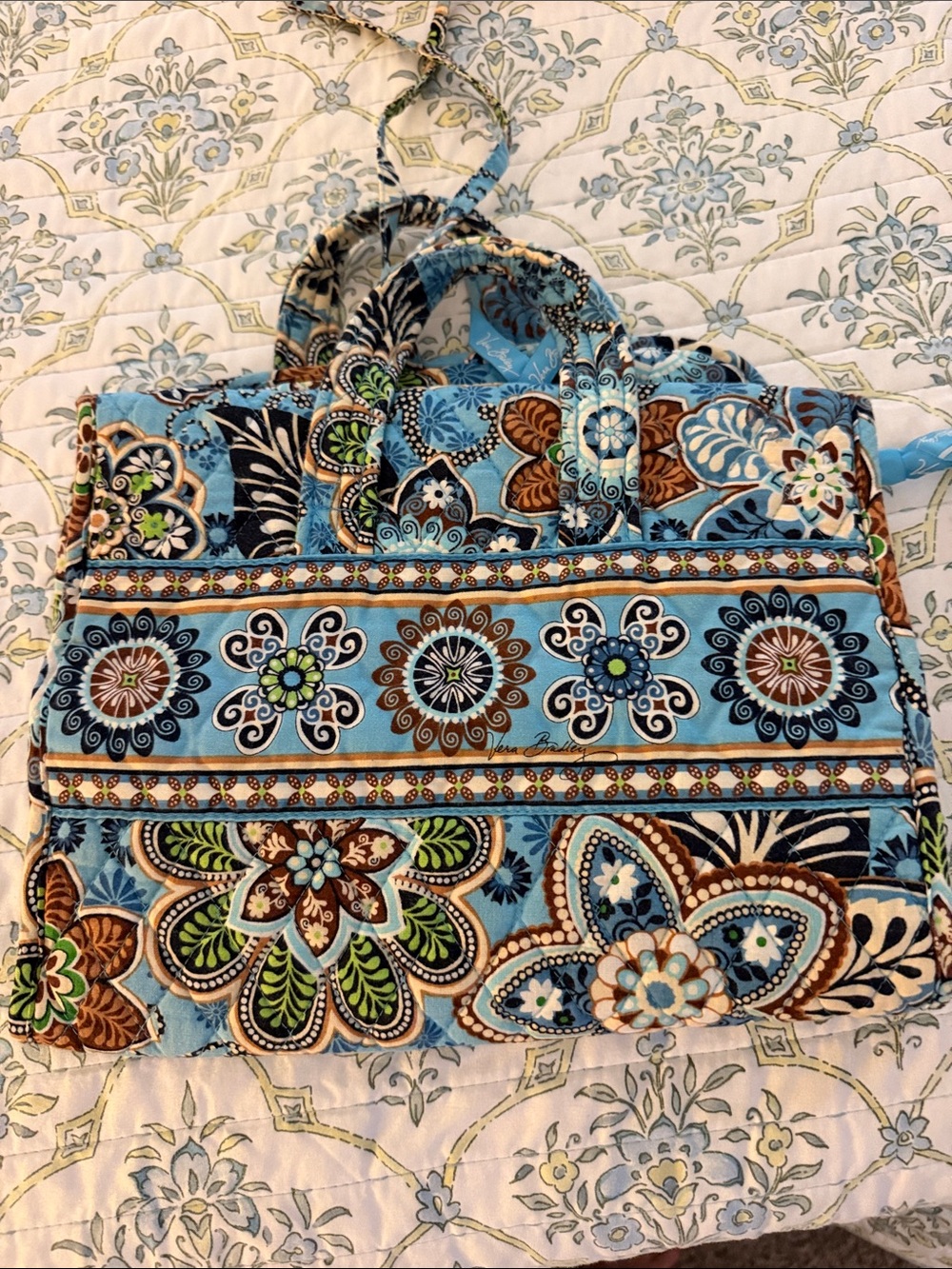 Vera Bradley Quilted Floral Tote Bag in Light Blue and Brown